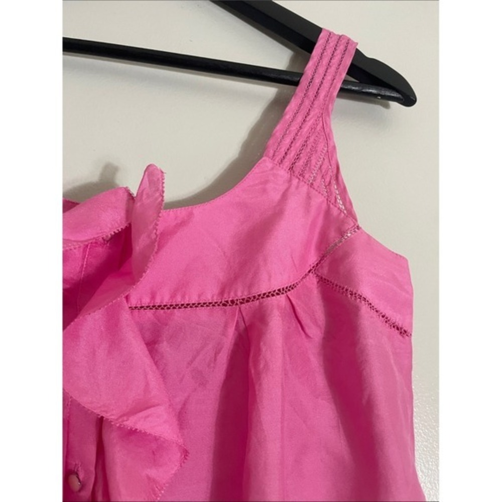 Postmark Anthropologie Tank Top Silk Cotton Ruffle Pink 2 Sleeveless Blouse - Picture 9 of 16